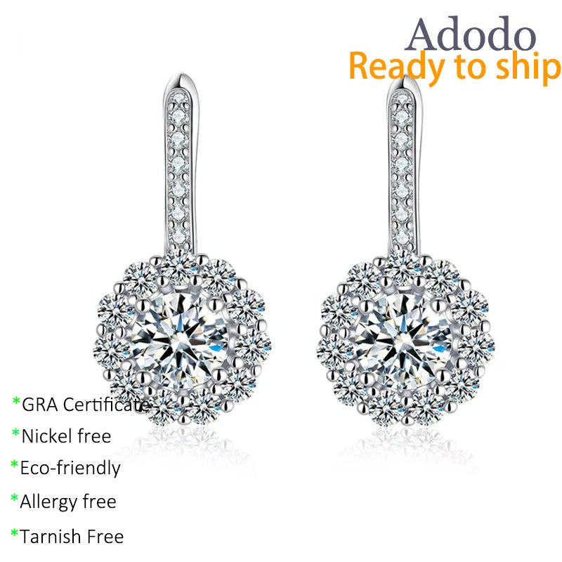 Fine 925 Silver Rhodium Plated Hoop Jewelry Round Cut 1CT VVS1 GRA Moissanite Hypoallergenic Earrings Everyday Wear for Women