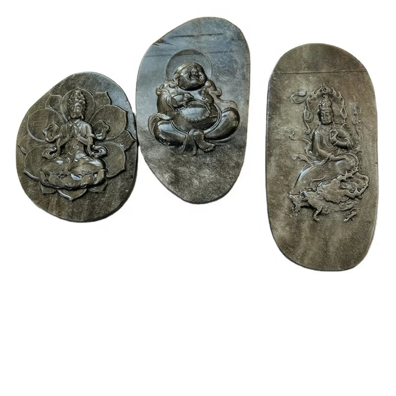Wholesale Natural Crystal Stone Thousand Hand Avalokitesvara Silver Obsidian Buddha