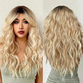 MOQ1 Synthetic Blonde Ombre Brown Wigs Long Water Wavy Wigs With Bangs for Black Women Afro Wigs Natural Heat Resistant Fibre