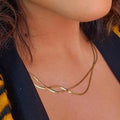 JOOLIM Ready to Ship High End Stainless Steel Double-layer Narrow Herringbone Chain 18k Gold Plated Necklace