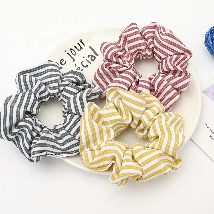 MIO Women's Ponytail Elastic Plaid Hair Rope Color Stripe Large Intestine Hair Tie