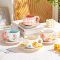 Ceramic Cup Afternoon Tea Coffee Mug and Saucer Set Hand Painted Creative Mug Flower Water Cup Home 200ml Breakfast Oat Milk Cup