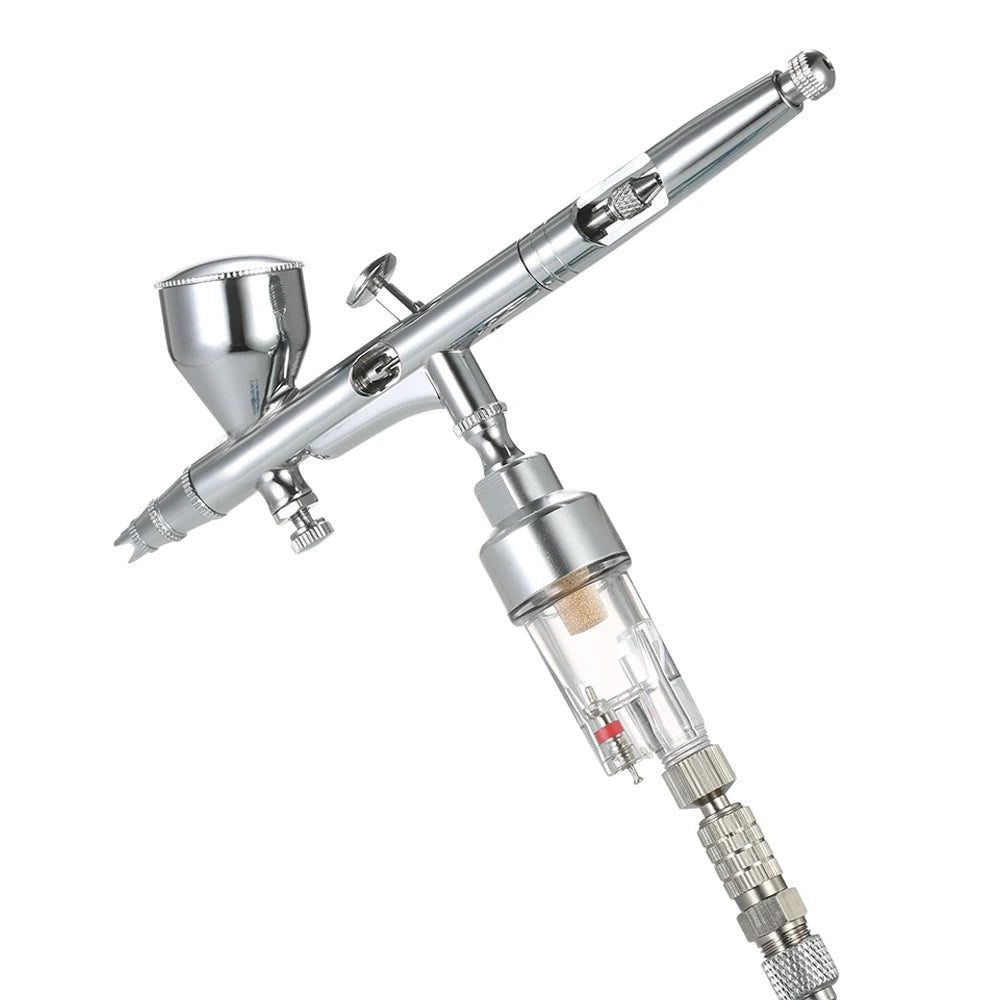 Professional OEM Chrome Plated Copper Gravity Feed Portable Airbrush Compressor Kit 0.2mm/0.3mm/0.5mm Nozzles for Makeup Body