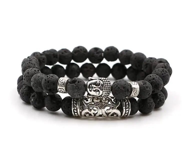 8mm Mixed Natural Gemstone Chip Buddha Head Pendant Healing Reiki Bracelet Bangles Jade Material Women Men Couples Beads