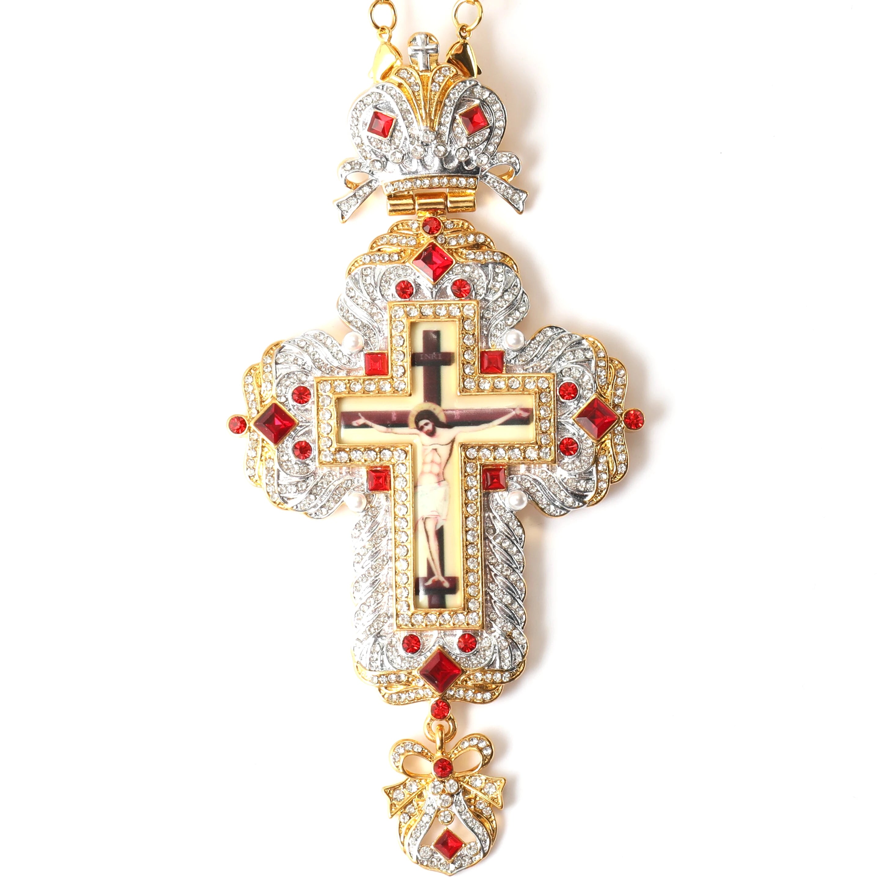 ZD044 Orthodox Religious Church Greek Priest's Pectoral Cross Necklace  With Double Plated Customize Diamond of Spiritual Gift
