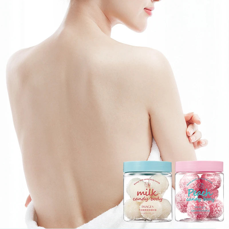 Images Honey Milk Peach Candy Spa Body Scrub Wholesale Skin Brightening Dirt Cleaning Exfoliating Cheap Body Scrubs for Women
