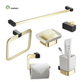 2025 Modern Hotel Black Gold Wall Mount Stainless Steel Towel Rack Bathroom Accessories Set for 6