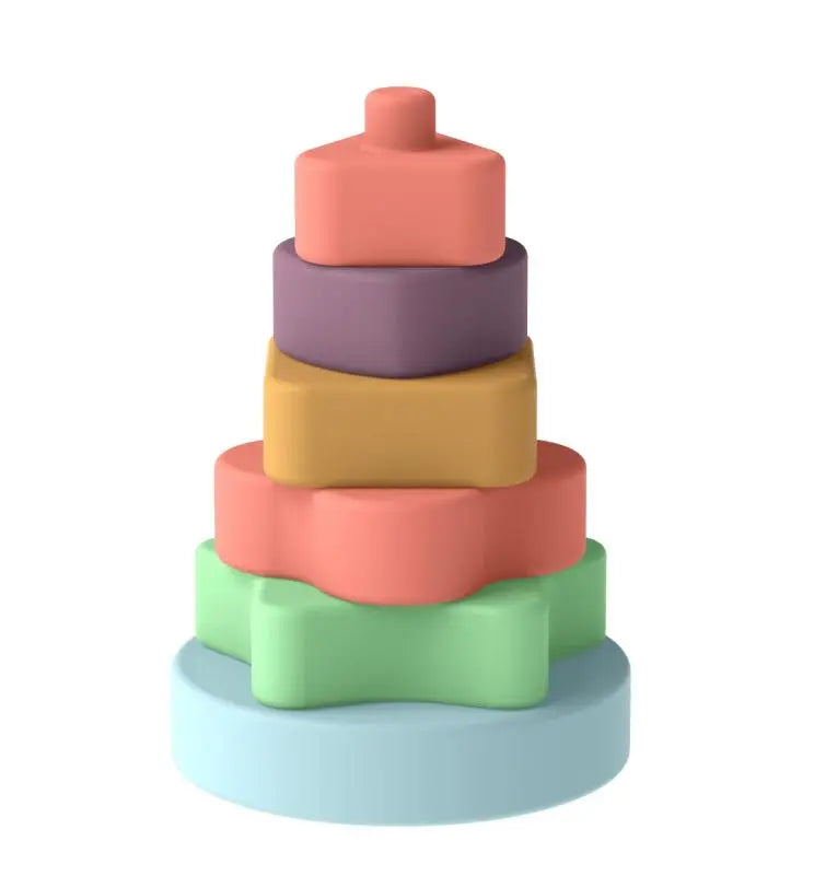 New Arrival Baby Educational Play Children Silicone Geometric Patterns Stack Tower Toy for Kids