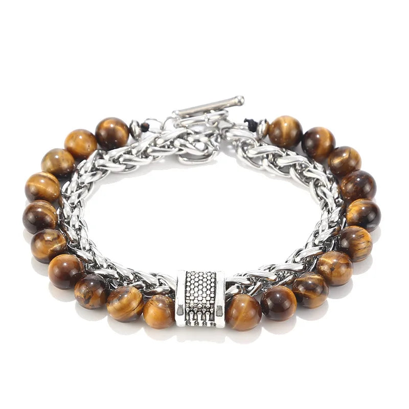 Men's Women's Cool Bracelet with Natural Gemstone Beads Stainless Steel Zinc Alloy Healing Crystal Metal Link for Weddings Gifts
