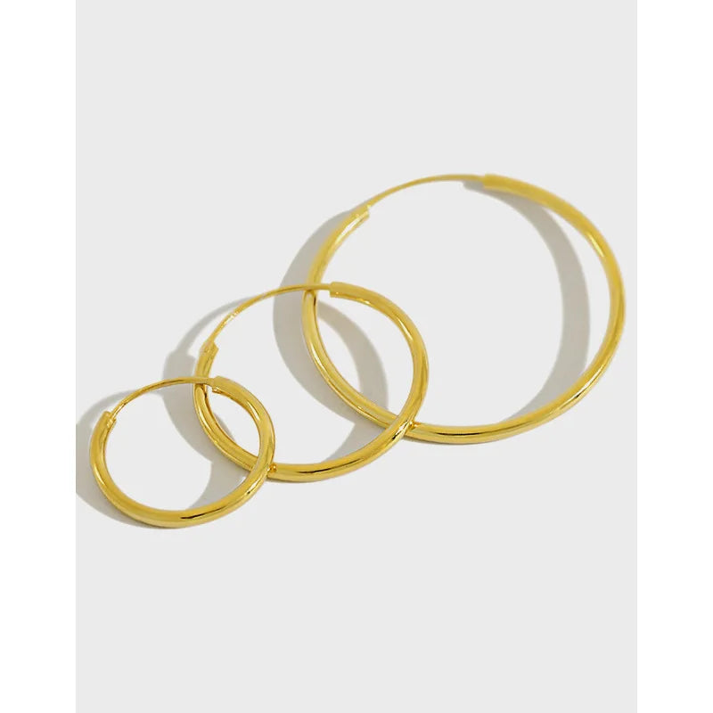 925 Sterling Silver Earrings Minimalist 18k Plated Gold Big Hoop Earring 15mm 20mm 30mm