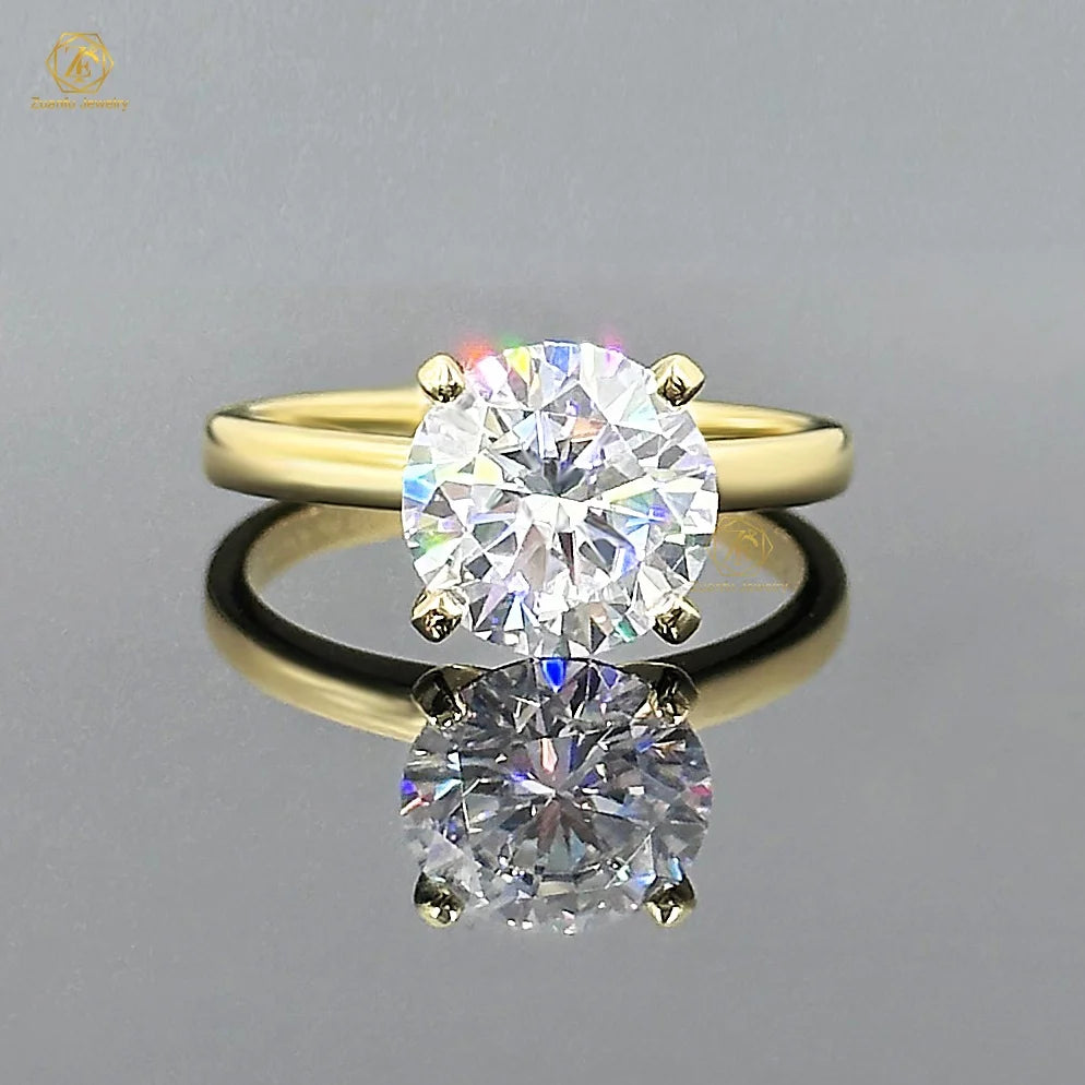 Luxury 4 Claw Solitaire 3.5CT/9.5MM Moissanite Gemstone Rings 14K Solid Yellow Gold for Engagement & Wedding Party Gifts