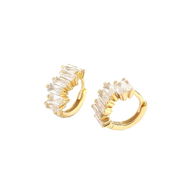 Wholesale Jietao Jewelry Minimal Rectangle Stone Cubic Zircon Earrings Hoop 8mm 925 Sterling Silver CZ Earrings