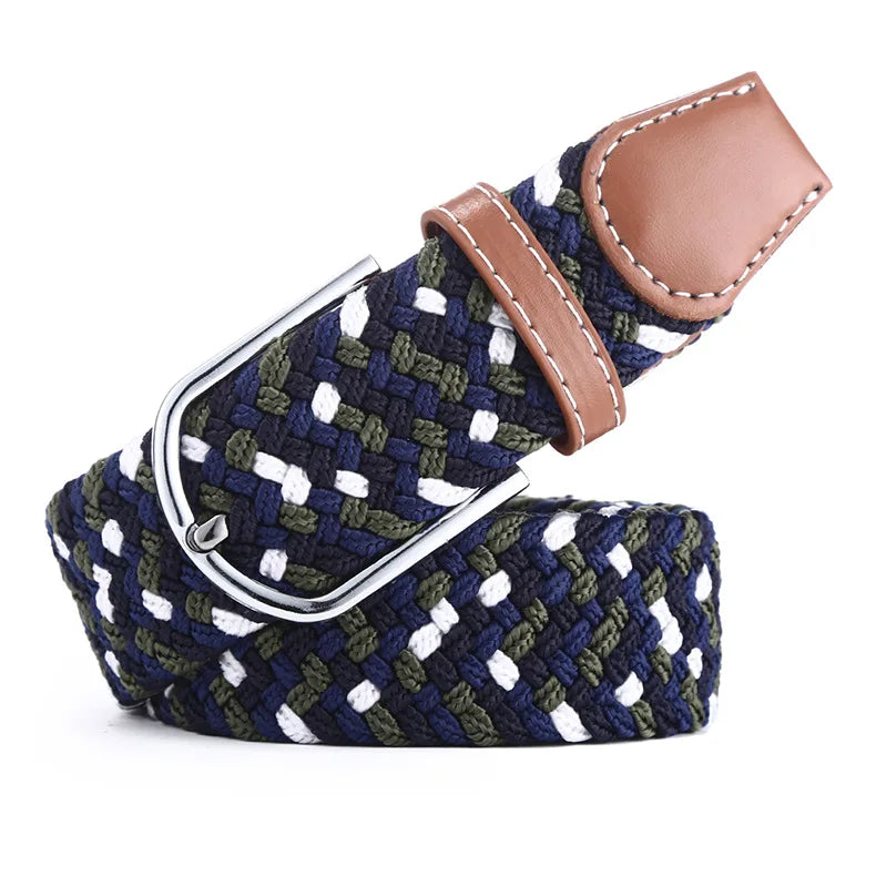 Fashion Stretch Braided Fabric Belt Ladies and Men's All-purpose Pin Buckle Casual Elastic Woven Belt