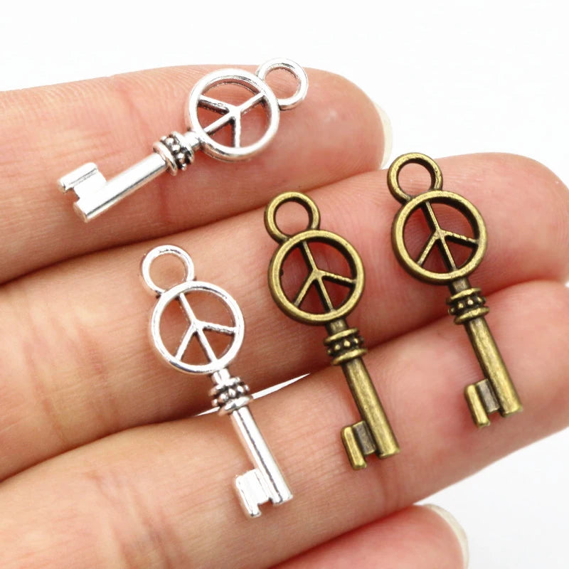 20pcs 26x9mm Charms Vintage Peace Key Antique Silver Plated Pendants DIY Jewelry Charms Findings for Necklace Bracelet