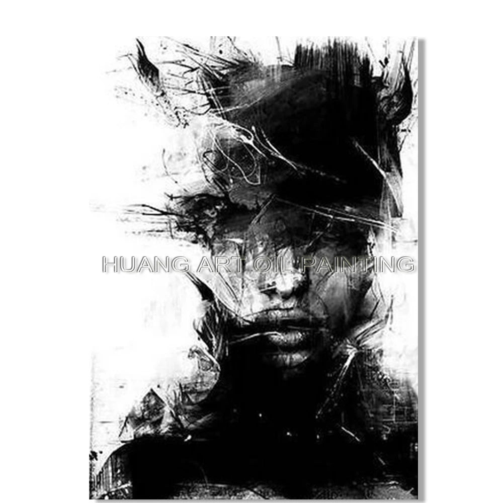Custom-Size Modern Abstract Man Face Portrait Oil Painting Canvas Hand-Painted White Black Figure Wall Art for Living Room Decor