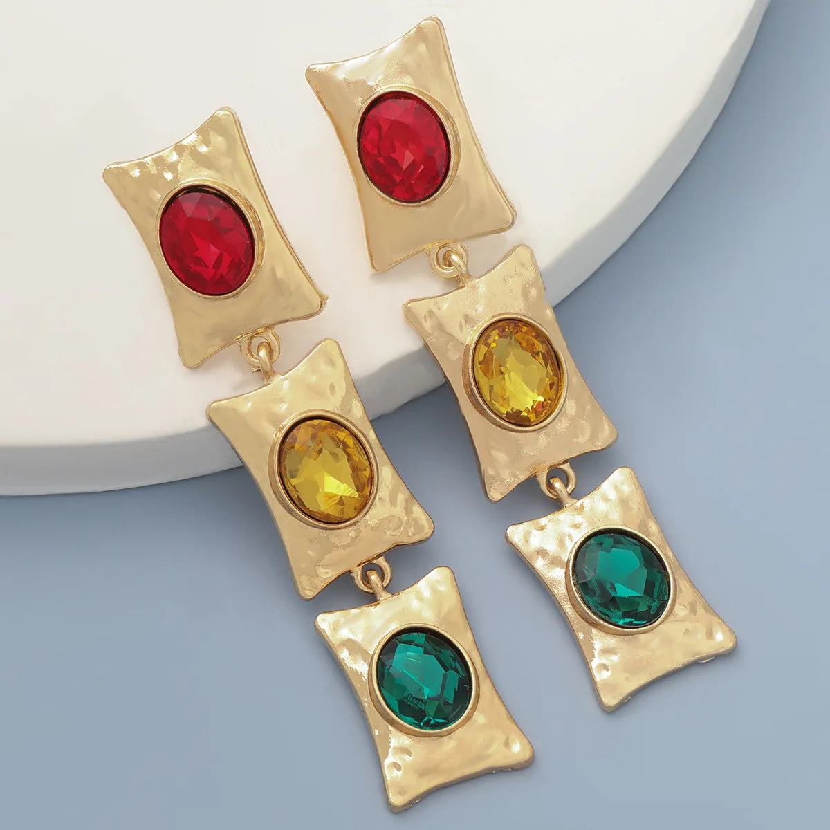 Fashion Colored Diamond Series Multi-layer square Alloy Diamond Acrylic Long Earrings Women's European and American Exaggerated