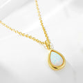 FULSUN Classic Fashion S925 Sterling Silver Geometric Pear Shape Opal Necklace Gold Plated Water Drop Pendant Choker Necklaces