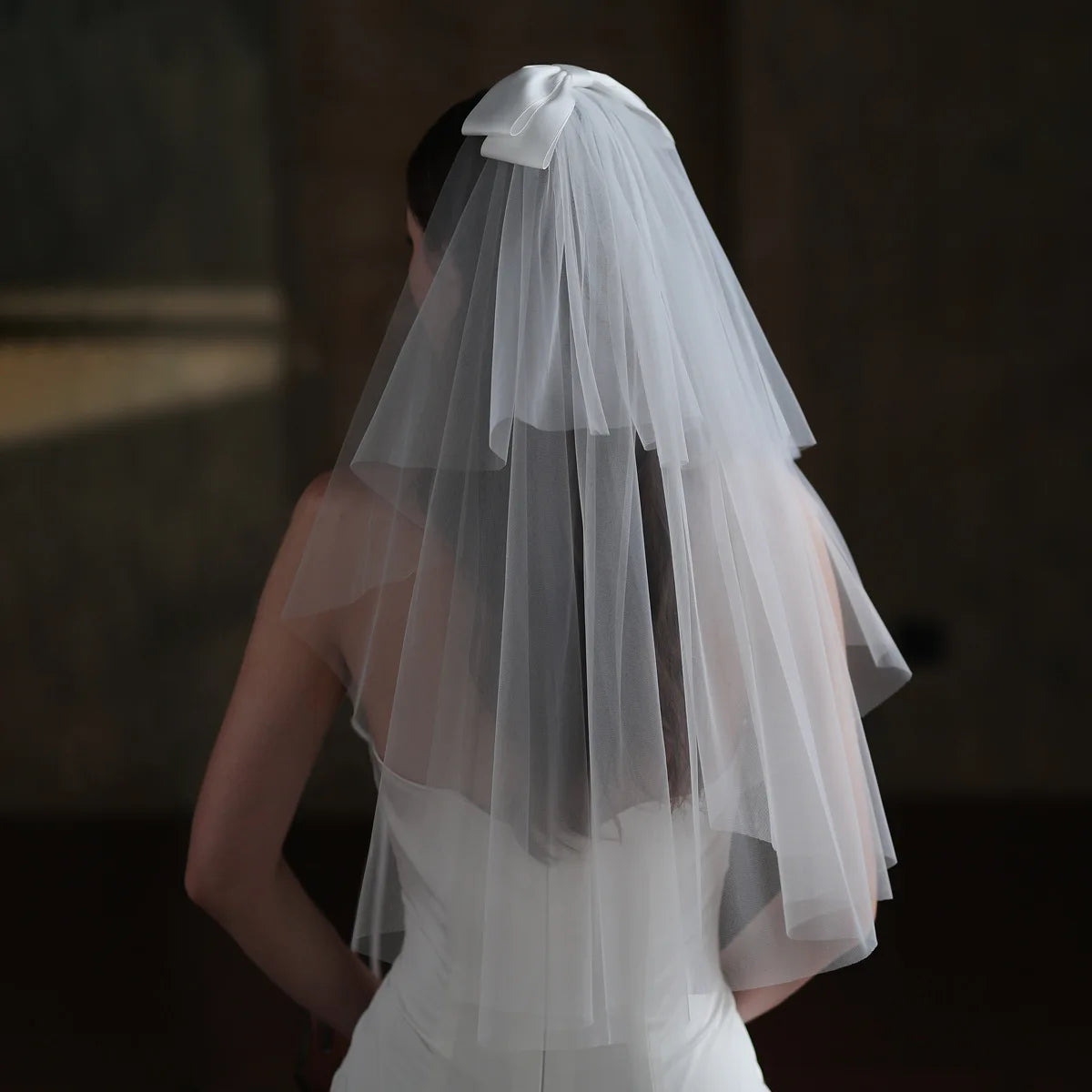 ShangHai Wholesale Price for Simple Sheer Wedding Dresses with Bows Double Layered Short Style Wedding Dresses