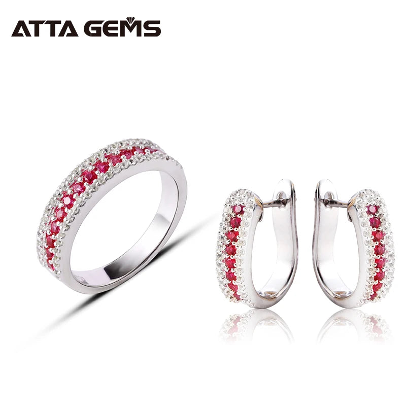 Ruby Gemstones Earrings Ring 925 Sterling Silver Three Pieces Ruby Jewelry Sets for Women Engagement Wedding Rubi