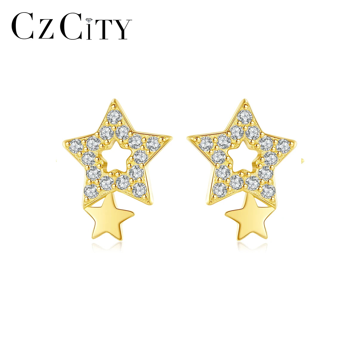 CZCITY Star Shape Funky 14K Real Gold Plated Jewelry Wholesale Earing Industrial Summer Modern Earring Stud