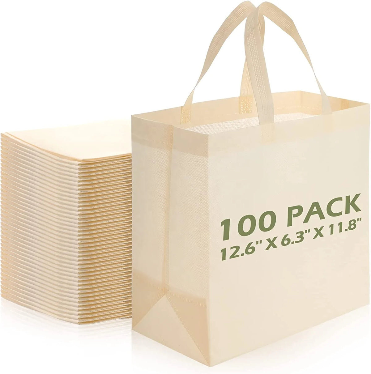 Reusable Totes Bag Set Non Woven Grocery Bag with Handles Fabric Portable Tote Bag Bulk Beige