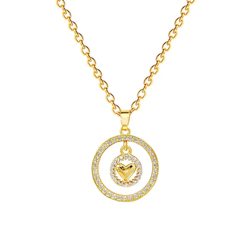 Collar De Acero Inoxidable Stainless Steel Double-Layer Hoop Heart Full of Diamond Necklace Gold Plated Necklace Women Jewelry