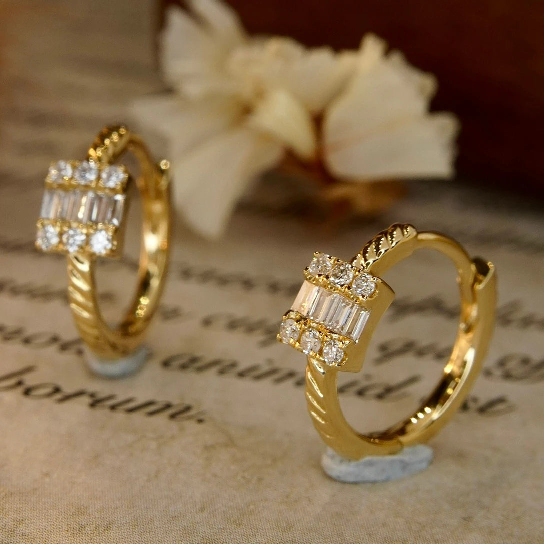H&F Original Vintage Natural Diamond Earrings Ladies Elegant Luxury 18k Solid Gold Custom 14k 9k Hoop Earrings for Girls