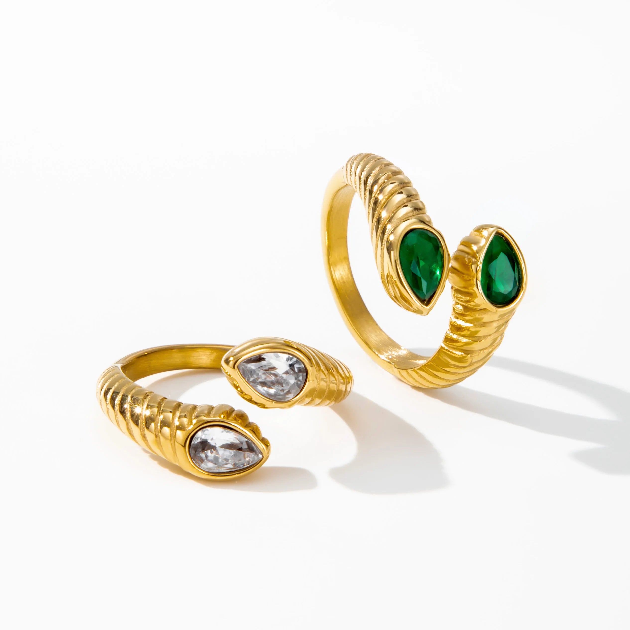 YF3264 Vintage Stainless Steel Textured Snake Shape Paved Cz Zircon Open Ring 18k Gold Plated Titanium Steel Twisted Rings
