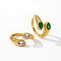 YF3264 Vintage Stainless Steel Textured Snake Shape Paved Cz Zircon Open Ring 18k Gold Plated Titanium Steel Twisted Rings MegaBDM