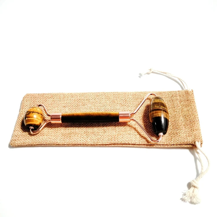 HZ Multi-functional Yellow Tiger Eye Genuine Stone Facial Massage Handmade Roller
