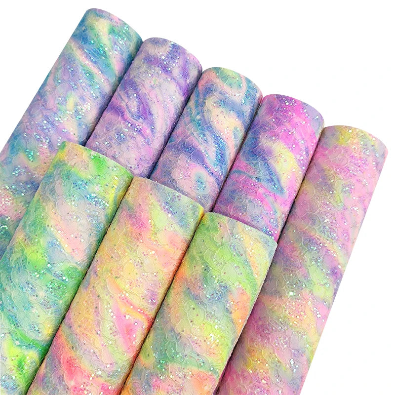 Fluorescent Lace Mesh Sequins Glitter Canvas Backing Faux Leather for Making Hair Bow