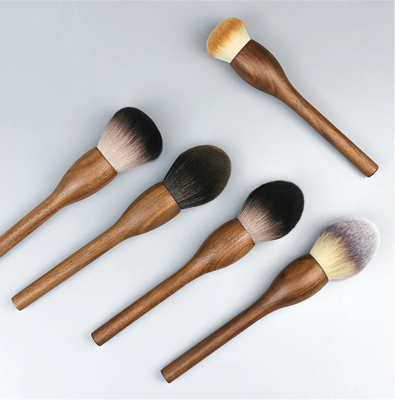 Professional Walnut Makeup Brush Set 5pcs Synthetic Hair Foundation Powder Cosmetic Brushes Custom Logo