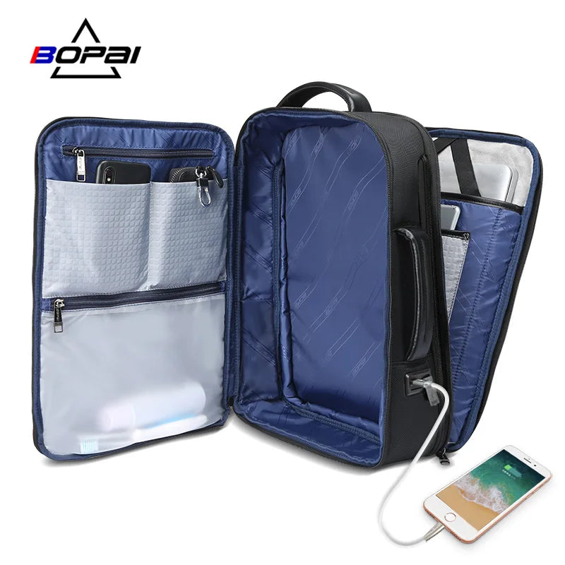 Bopai Men Usb Charging Business Office Multifunctional Mochila Expandable Anti Theft Travel 15.6 Inch Laptop Rucksack Backpack