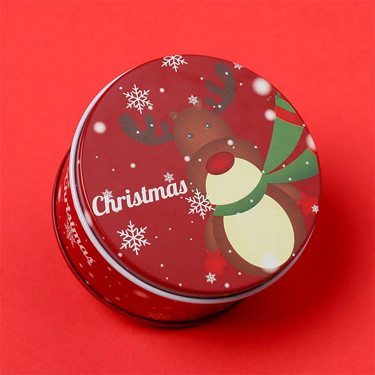 Hot Sale Red 4.4 oz Stock Christmas Round Metal Tea Candy Container Tin Can Gift Box Tinplate Jar Scented Candle Jar