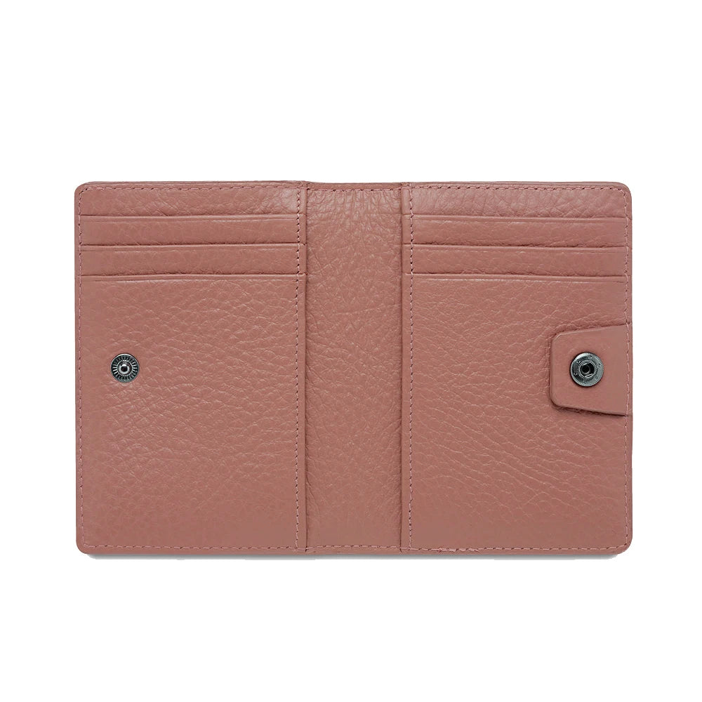 Wholesale Custom Logo National Style RFID Genuine Leather Short Bifold Credit Card Holder Women Graded Card Storage Button