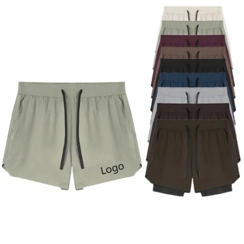 S-3XL Men's Shorts Summer Two Layers Pocket Surf Pants Solid Color Elastic Lace Waist Plus Size Beach Short Men