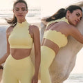 Ladies Scallop Wavy Gym Fitness Set Workout Active Wear Pilates Yoga Clothes for Women