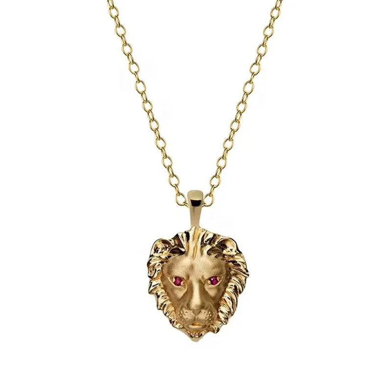Milskye Top Quality Gold Plated 925 Sterling Silver Paving Women Ruby Gold lion Head Pendant Necklace