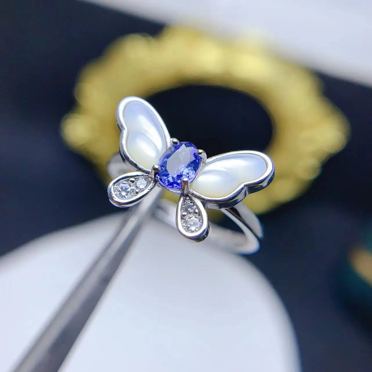 Good Price Summer Resizable 925 Sterling Silver Personalized Original Natural Tanzanite Classic Party Wedding Butterfly Rings