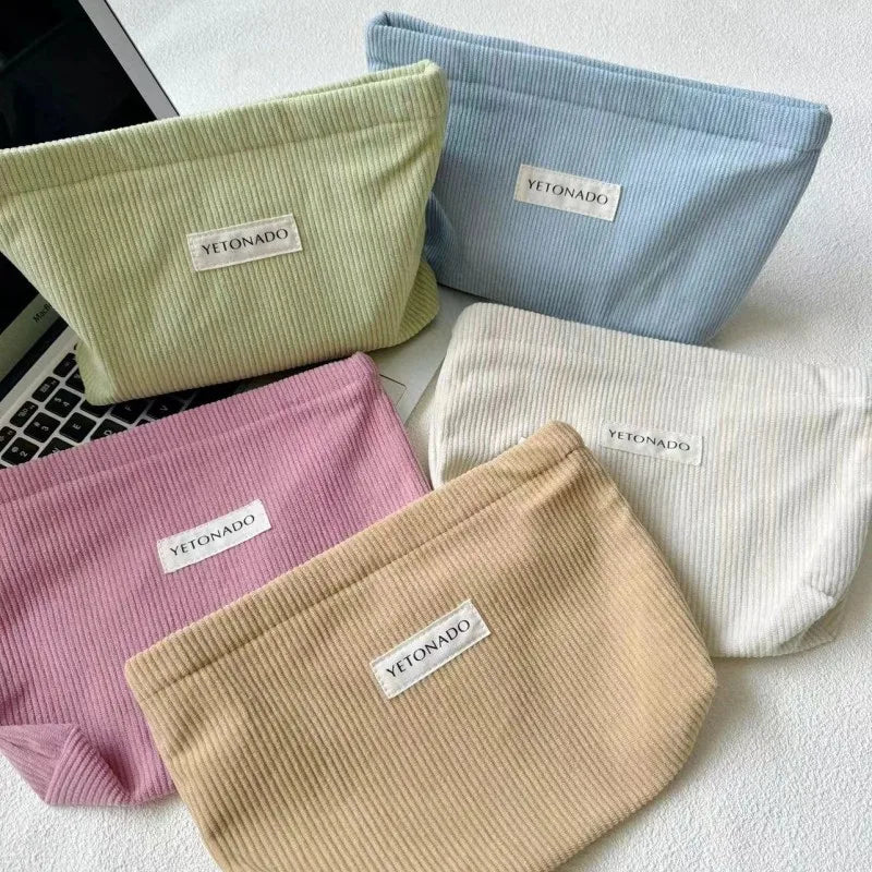 Women's Custom Corduroy Striped Travel Beauty Organizer Cosmetic Bag Makeup Pouch Lightweight Wholesale Zipper Wed Promotion