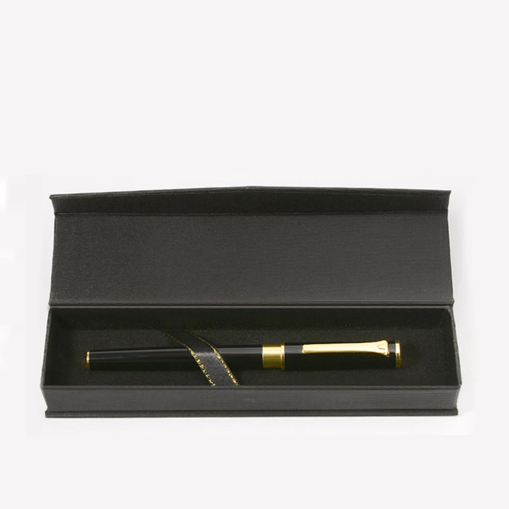 Wholesale Luxury Metal Cardboard Pen Packaging Customized Ribbon Lined Pencil Box Flip Cover Magnetic Closure Glossy Lamination