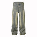 Jeans Men 2025 Retro Straight Leg Jeans Mulheres Sense of Design Water Scrubbing Gradient Leisure Black Baggy Jeans