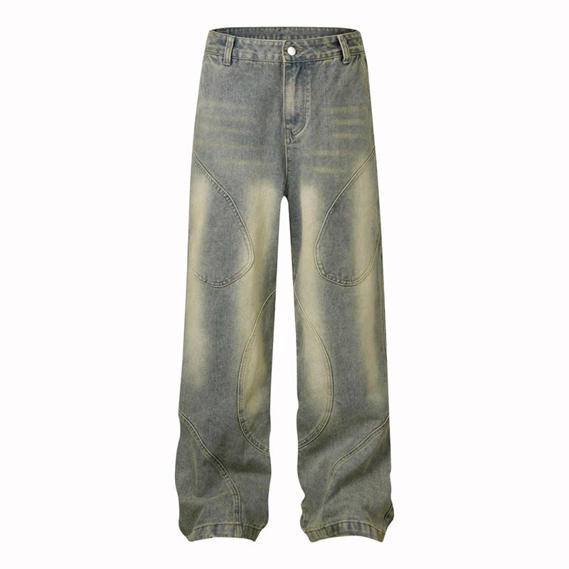 Jeans Men 2025 Retro Straight Leg Jeans Mulheres Sense of Design Water Scrubbing Gradient Leisure Black Baggy Jeans