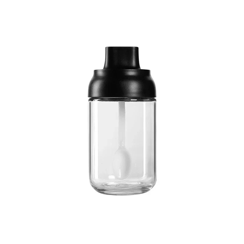 Transparent Glass Seasoning Jar With Spoon Salt Sugar Pepper Organizer Home Moisture Proof Seasoning Bottle Kitchen Supplies