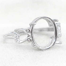 Sterling Silver 10*12mm Semi Mount Ring Empty Frame Blank Support Setting S925 Base Holder Without Center Stone for DIY Inlay