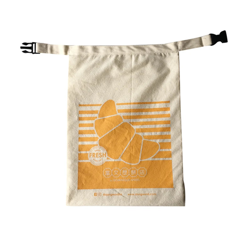 Custom Design Printing Food Grade Cotton Bread Storage Bags With TPU Inner and Buckle Closure