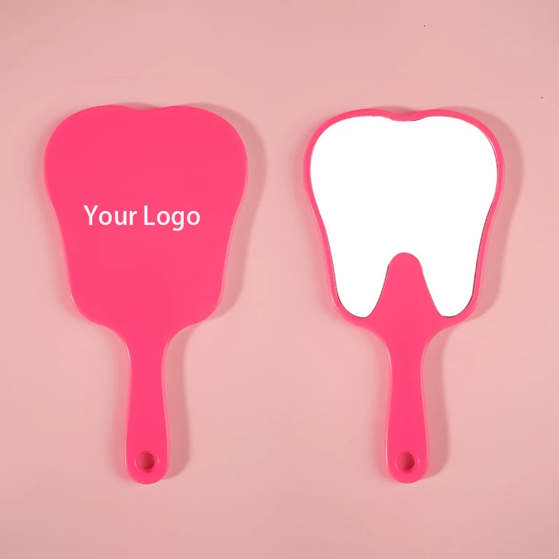 Zonyin Custom Logo Small Plastic Cute Tooth Shape Handheld Mirror Portable Compact Small Vintage Pocket Mirror for Gift
