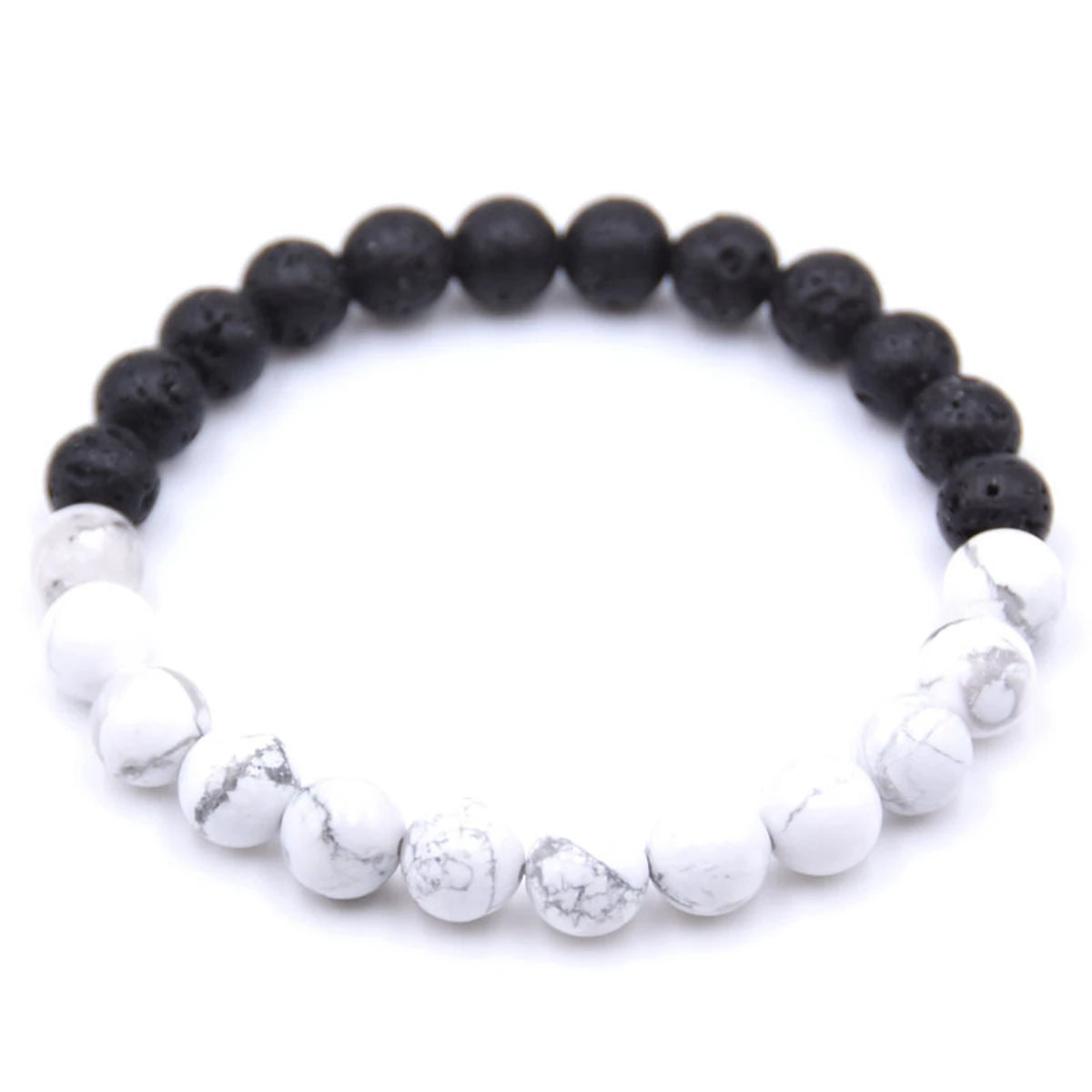 Best Sell Wholesale Rock Lava Stone Stretch Bracelet Black and White Yingyang 8mm Protection Healing Crystal Beaded