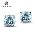 925 Sterling Silver Necklace Round Cut Natural Gemstone Topaz Citrine Colorful Stud Earrings for Women