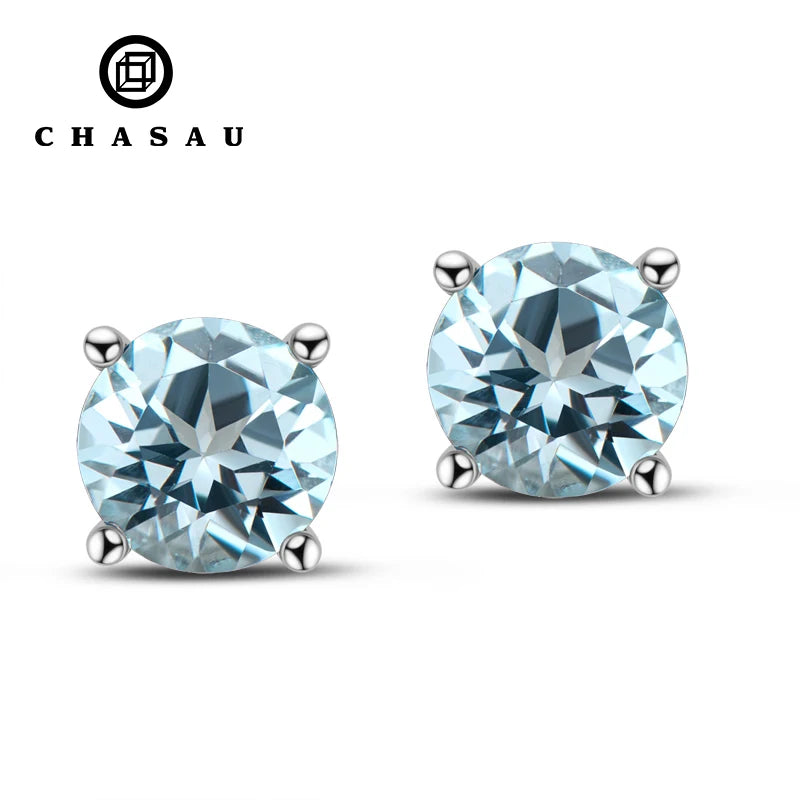 925 Sterling Silver Necklace Round Cut Natural Gemstone Topaz Citrine Colorful Stud Earrings for Women